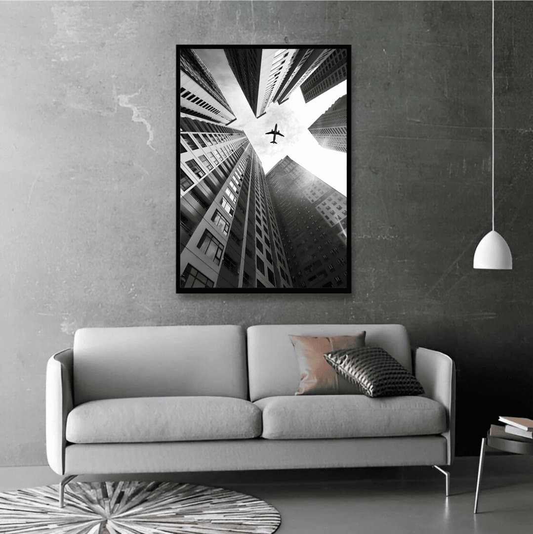 Skyline Buildings (Black & White Aesthetic) Frame & Poster | HD Acrylic Black & White Aesthetic Wall Decor for Home & Office | Wall Ready Design Frames & Posters 4