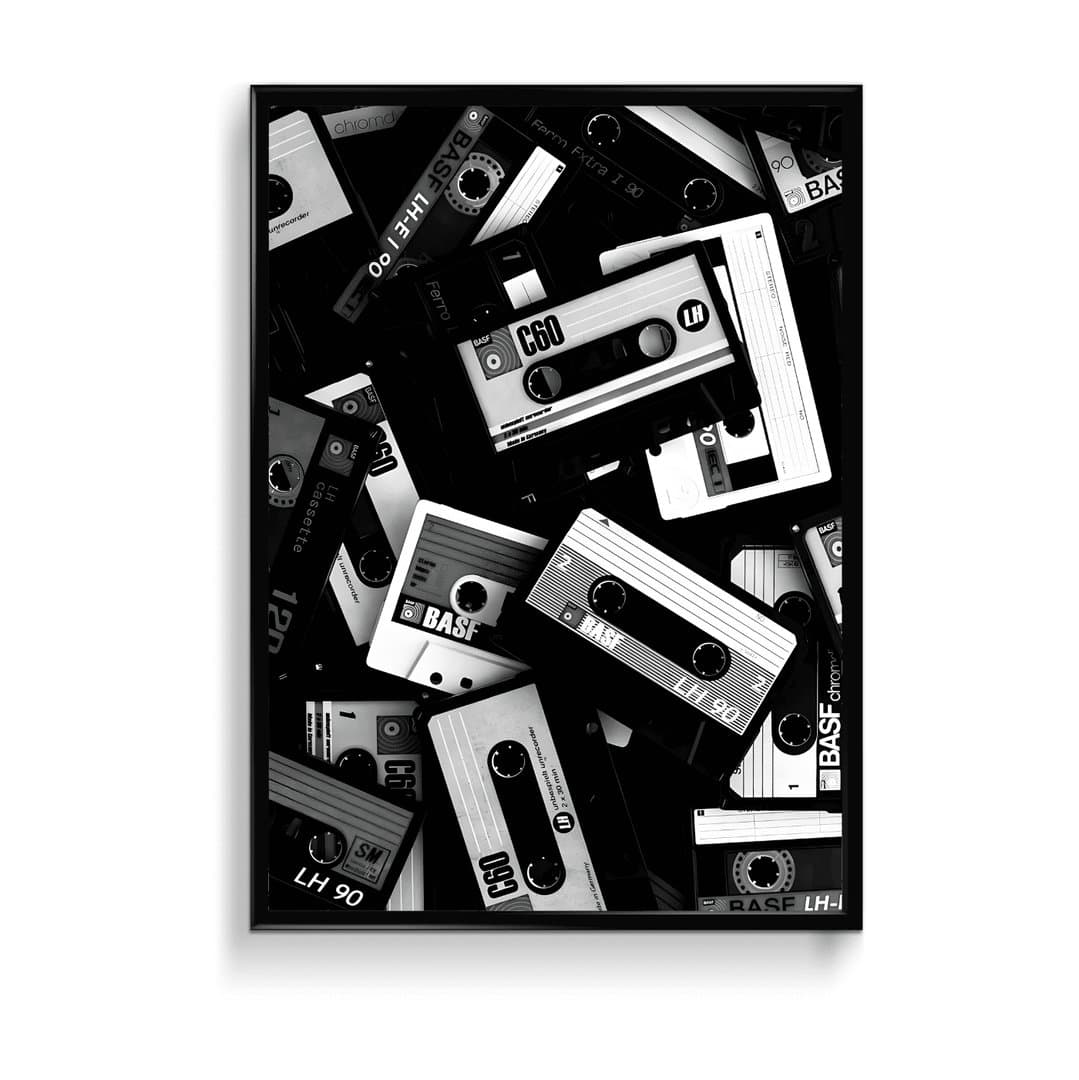 Vintage Compact Cassette Tapes (Black & White Aesthetic) Frame & Poster | HD Acrylic Black & White Aesthetic Wall Decor for Home & Office | Wall Ready Design Frames & Posters 1