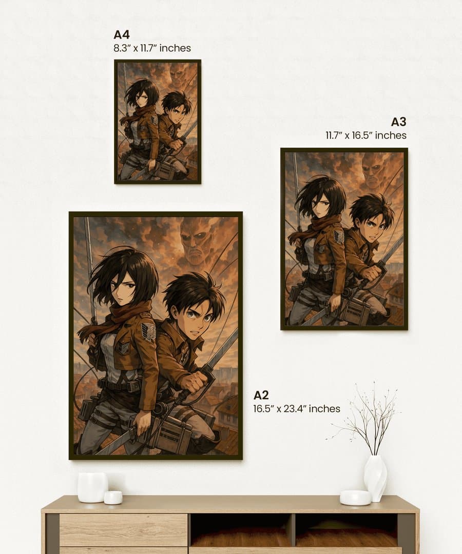 Eren Jeager & Mikasa Ackerman (Attack on Titan) Frame & Poster | HD Acrylic Anime Wall Decor for Home & Office | Wall Ready Design Frames & Posters 2