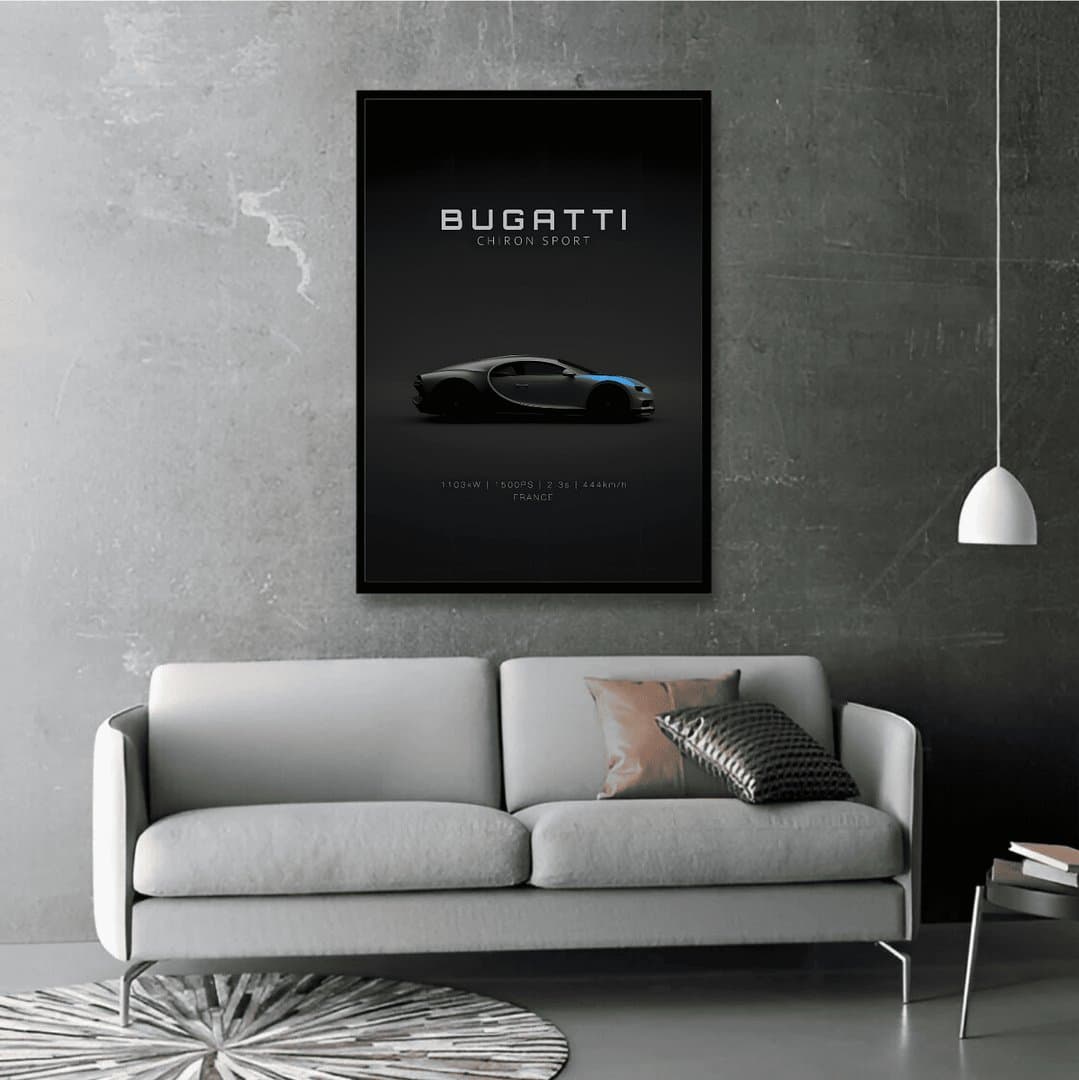 Bugatti Chiron Sport Hypercar Frames & Poster | HD Acrylic Car Wall Decor for Home & Office | Wall Ready Design Frames & Posters 3