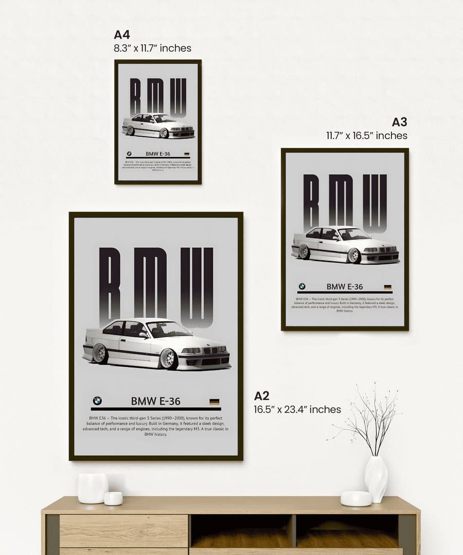 BMW E36 Car Frame & Poster | HD Acrylic Car Wall Decor for Home & Office | Wall Ready Design Frames & Posters 2