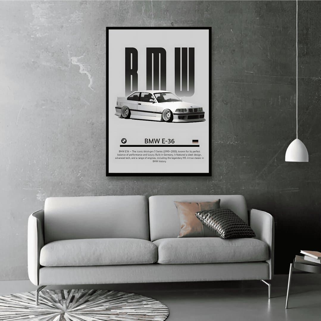 BMW E36 Car Frame & Poster | HD Acrylic Car Wall Decor for Home & Office | Wall Ready Design Frames & Posters 5