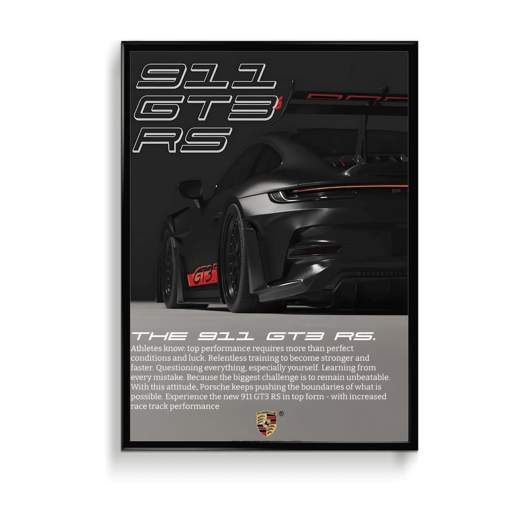 Black Porsche 911 GT3 RS Car Frame & Poster | HD Acrylic Car Wall Decor for Home & Office | Wall Ready Design Frames & Posters