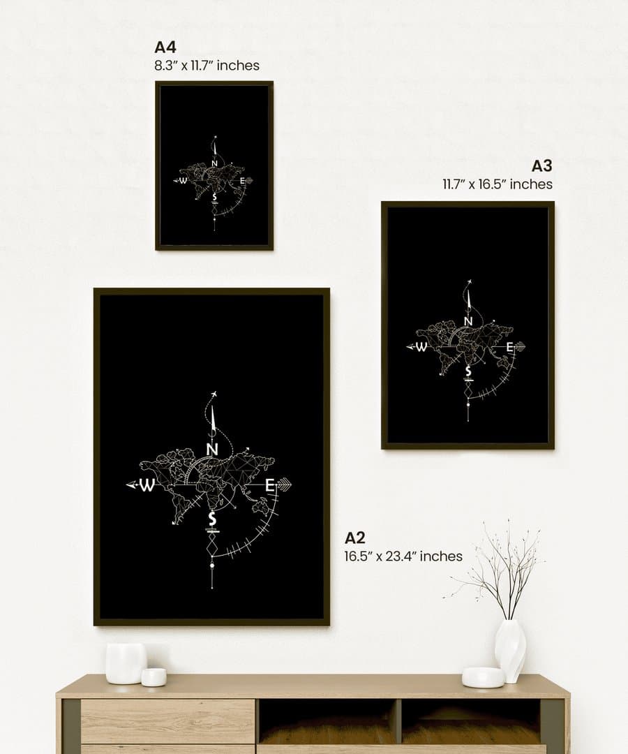 World Compass Minimalist Art (Black & White Aesthetic) Frame & Poster | HD Acrylic Black & White Aesthetic Wall Decor for Home & Office | Wall Ready Design Frames & Posters 2