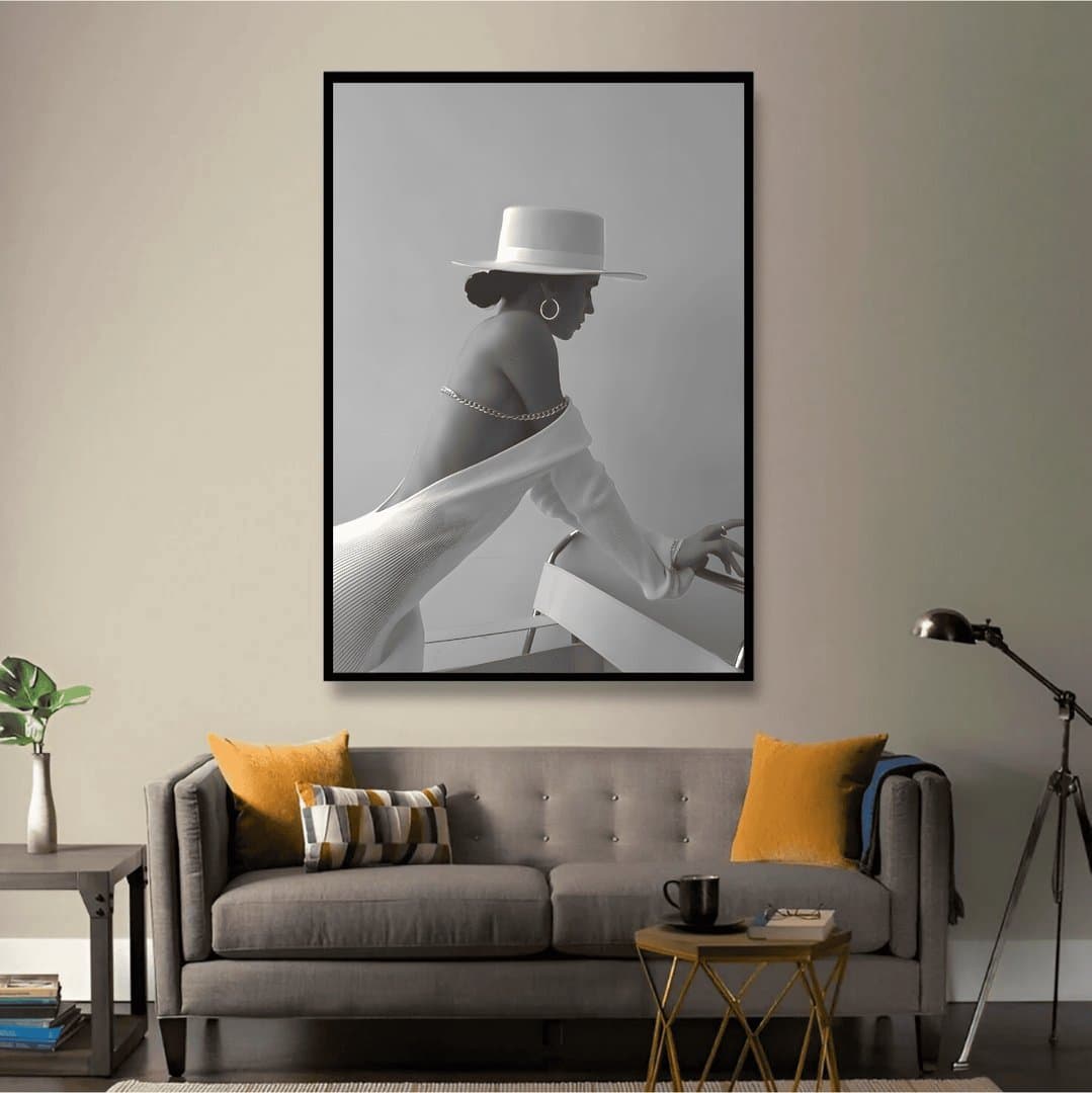 Elegant Muse in White Hat (For Her) Frame & Poster | HD Acrylic For Her Wall Decor for Home & Office | Wall Ready Design Frames & Posters 3