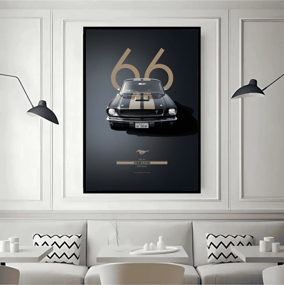 1966 Shelby G.T.350H Fastback Car Frame & Poster | HD Acrylic Car Wall Decor for Home & Office | Wall Ready Design Frames & Posters 4