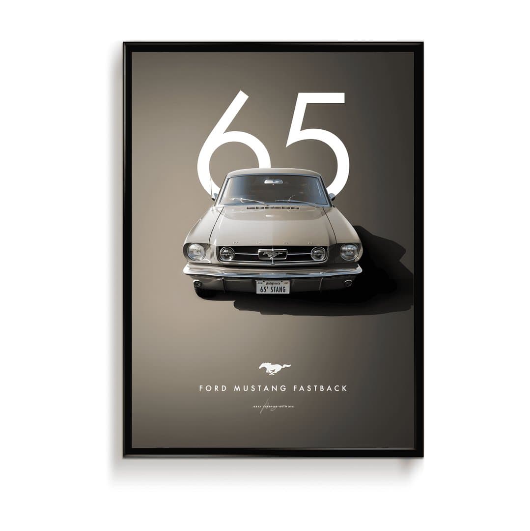 1965 Ford Mustang Fastback Car Frame & Poster | HD Acrylic Car Wall Decor for Home & Office | Wall Ready Design Frames & Posters 1